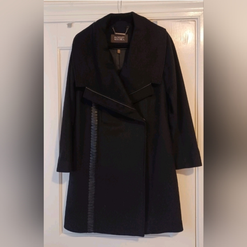 SOLD! Badgley Mischka Black Trench Coat with Braided Detail